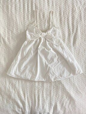 White Bow Babydoll Mini Dress